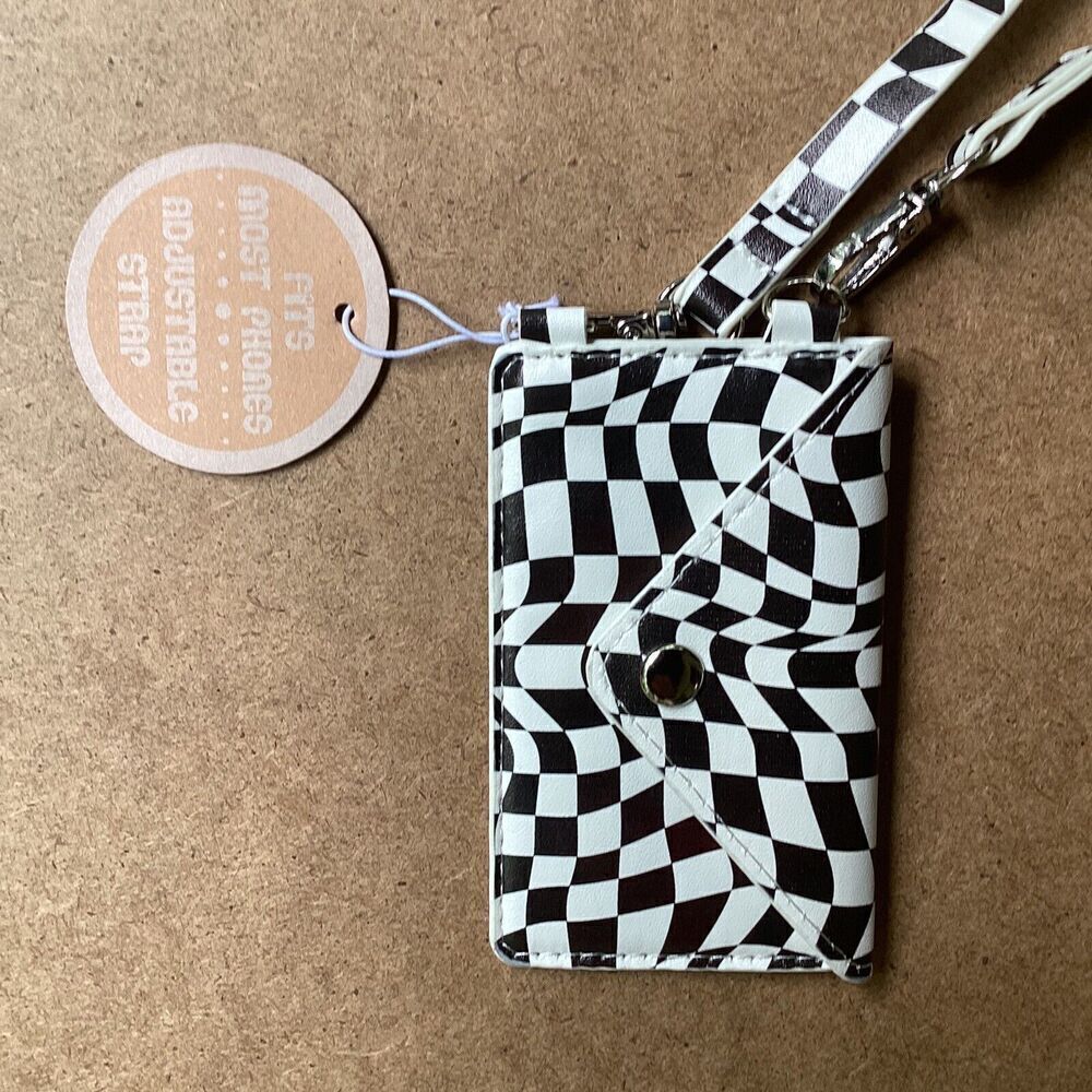 Urban Outfitters Black And White Geometric Patterned Card Holder With Strap NWT - Picture 2 of 5
